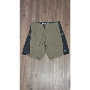 KUHL Mens Nylon Hiking Walking Shorts 32 Green/Black Draw String Zip Pockets